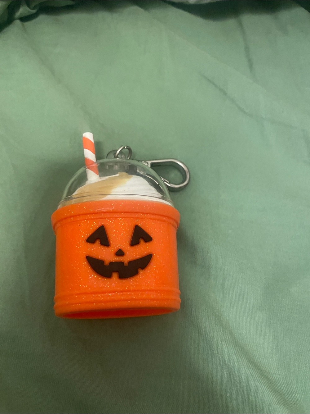 NWOT Halloween Pumpkin Cup Sanitizer Keychain  Charm - Orange Sparkling